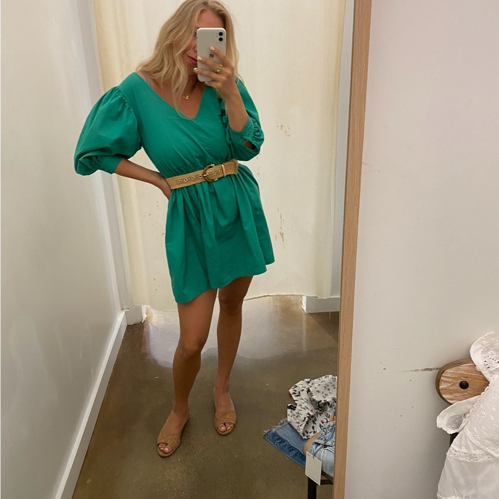 Kelly green mini baby doll dress.